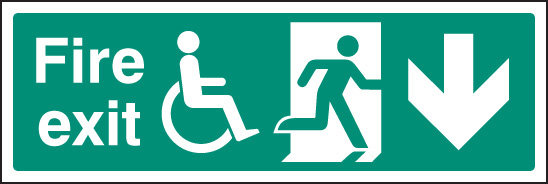 Fire Exit (Running Man, Disabled Symbol, Arrow Down) Sign - Fire Safety Sign