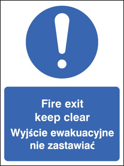 Fire Exit Keep Clear (English/Polish) Sign