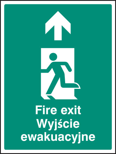 Fire Exit Arrow Up (English/Polish) Sign