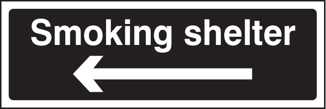 Smoking Shelter Left Arrow (White/Black) Sign