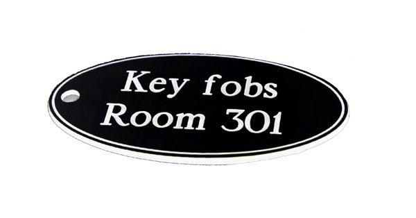 78x150mm Key Fob Oval - White Text On Black