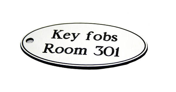 50x100mm Key Fob Oval - Black Text On White