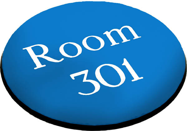 Engraved Sign With Adhesive Backing - 95mm Dia White Text On Blue