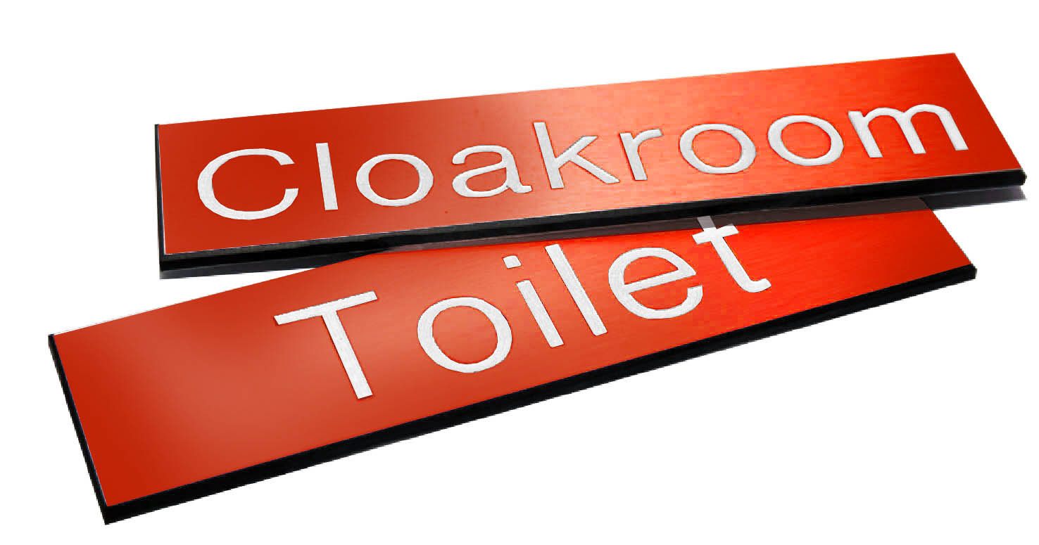 Engraved Sign With Adhesive Backing - 35x70mm White Text On Red