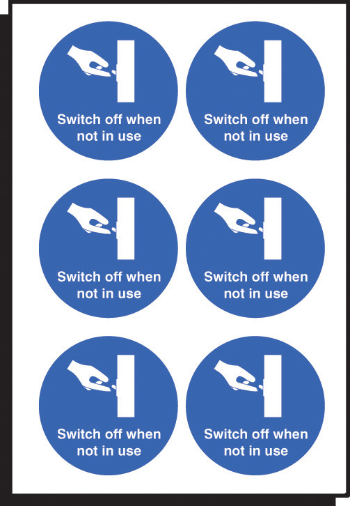 Switch Off When Not In Use 65mm Dia - Sheet Of 6