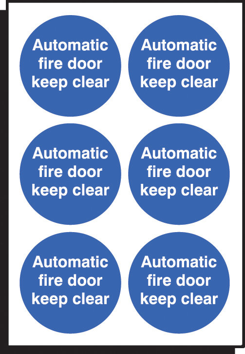 Auto Fire Door Keep Clear 65mm Dia - Sheet Of 6