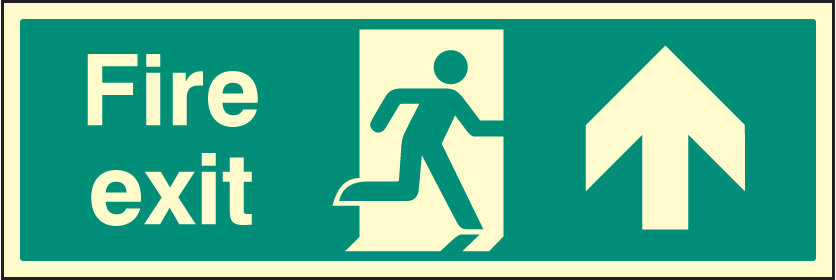 Fire Exit Up Single Sided 900x300mm Photoluminescent Sign - Fire safety Sign