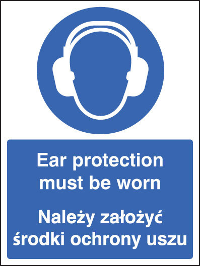 Ear Protection Must Be Worn (English/Polish) Sign