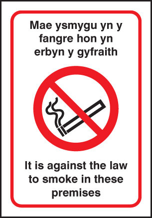 Welsh Dual Language No Smoking Premises 160x230mm RP Sign