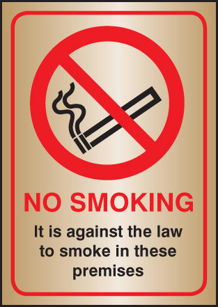 No Smoking It Is Against The Law A5 Brass Sign