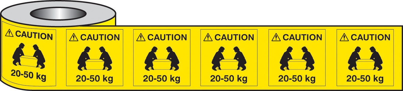 Lifting Labels Caution 20-50Kg Roll Of 500 50x50mm
