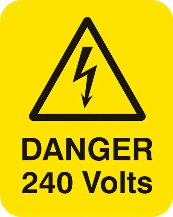 Danger 240 Volts Sheet Of 25 Labels 40x50mm