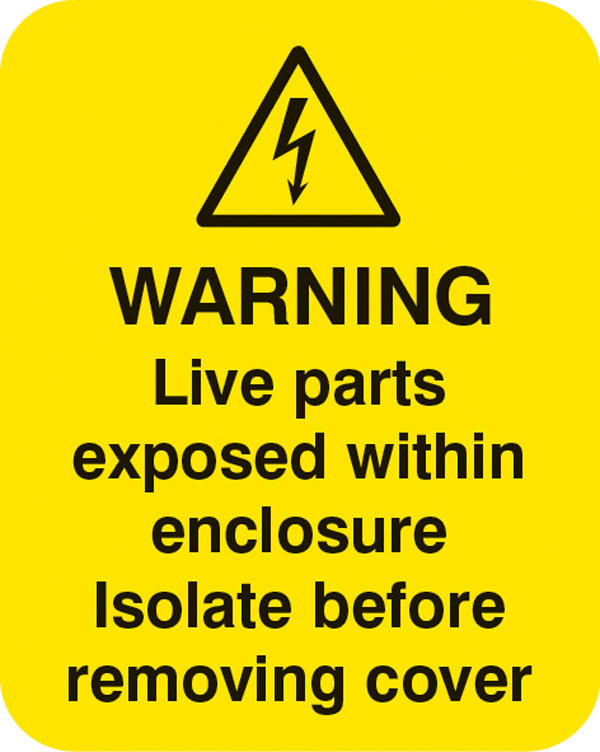 Warning Live Parts Within Enclosure Sheet Of 25 Labels 40x50mm