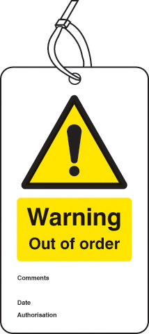 Warning Out Of Order Double Sided Safety Tags (Pack Of 10)