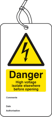 Danger High Voltage Isolate Elsewhere D/S Tag Pk Of 10