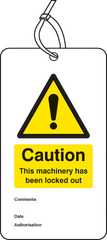 Lockout Tag - Caution This Machinery Has Been Locked Out (80x150mm) Pk Of 10