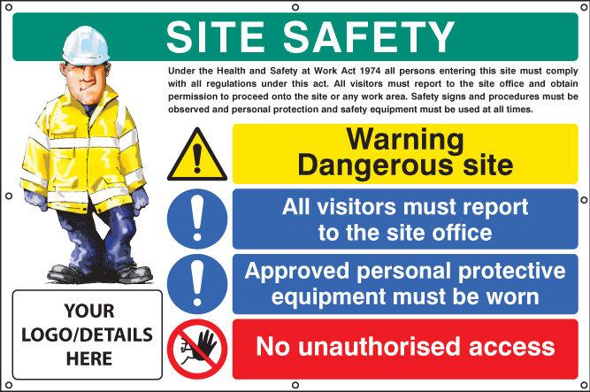 Site Safety, Dangerous Site, Visitors, PPE, Access, Custom Banner C/W Eyelets 1270x810mm