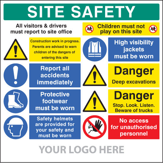 Site Safety Board, Multi-Message, Deep Excavations, Site Saver Sign 1220x1220mm