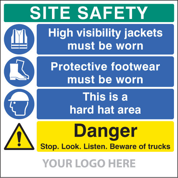 Site Safety Board, Hivis, Footwear,Hard Hat, Trucks, Site Saver Sign 1220x1220mm