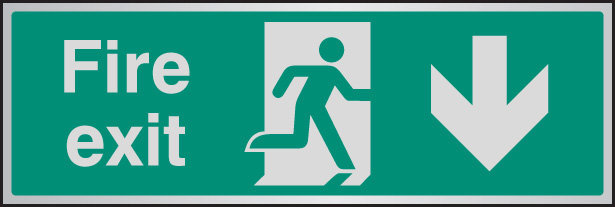 Fire Exit Arrow Down Aluminium 300x100mm Sign - Fire safety Sign