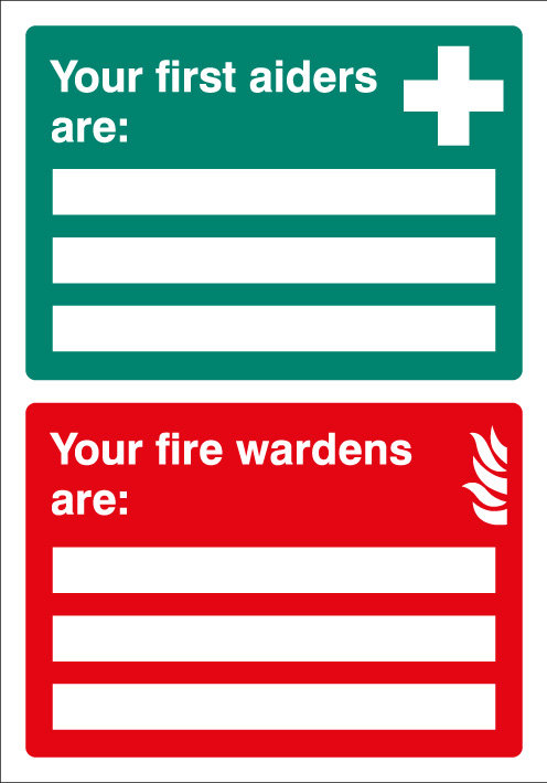 First Aiders/Fire Wardens Are Adapt-A-Sign 215x310mm