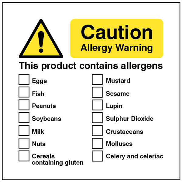 Caution Allergy Warning This Product Conatins Allergens Sign