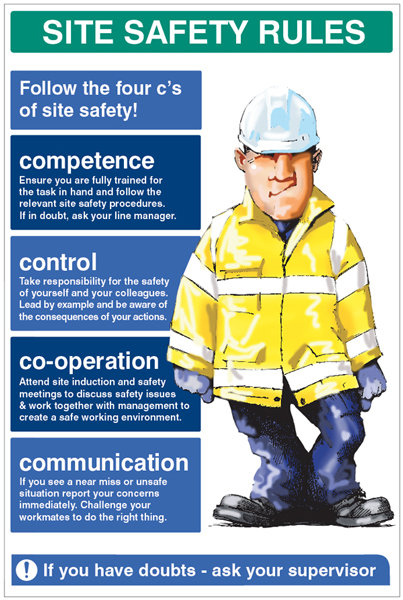 Site Safety Rules The Four C's Of Site Safety 600x900 5mm Pvc Sign
