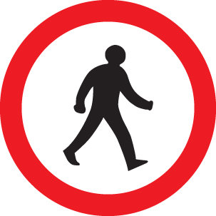 Pedestrians Prohibited Class R2 Permanent 600mm Dia (3mm Aluminium Composite) Sign