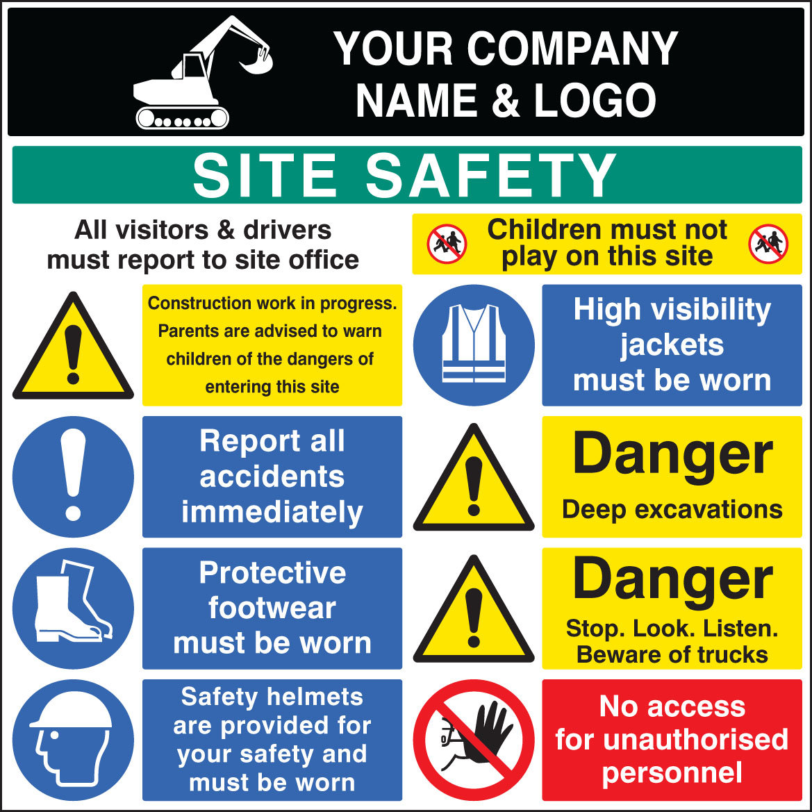 Site Safety Board 1200x1200mm C/W Logo