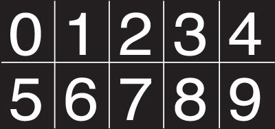 Numbering Sheet White On Black 25mm Cap Height