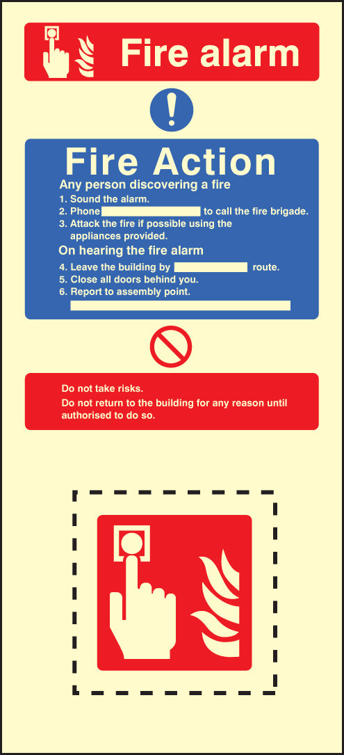 Call Point Fire Action Set Photoluminescent Safety Sign