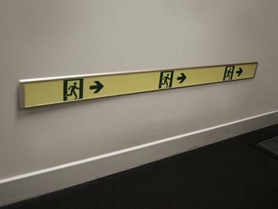 Fire Exit Right Marking Strips 1200x92mm Photoluminescent Rigid In Aluminium Profile
