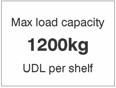 Max Load Capacity 1200Kg UDL Per Shelf, 100x75mm Magnetic PVC Sign