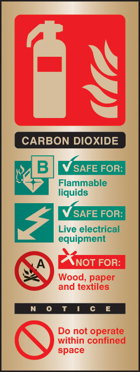 CO2 Extinguisher Identification Brass 75x200mm Sign