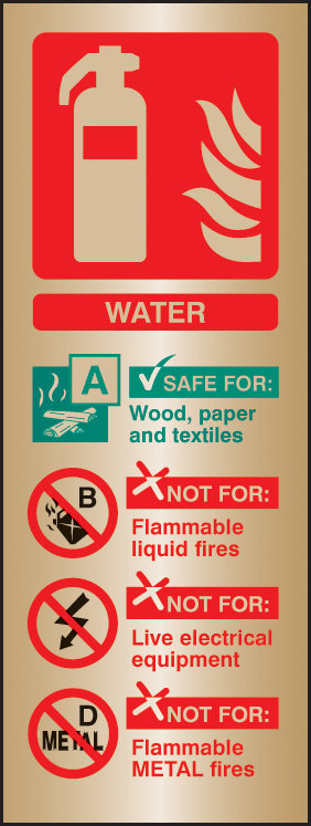 Water Extinguisher Identification Brass 75x200mm Sign