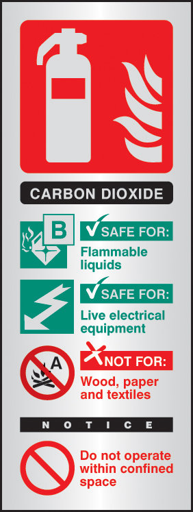 CO2 Extinguisher Identification Aluminium 75x200mm Sign