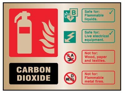 CO2 Extinguisher ID Brass 150x200mm Adhesive Backed Sign