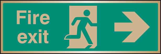 Fire Exit Arrow Right Brass 300x100mm Sign - Fire safety Sign
