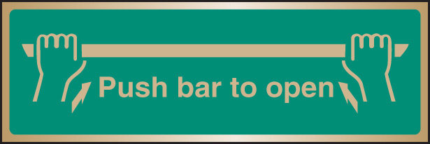 Push Bar To Open Brass 300x100mm Sign - Fire Safety Sign