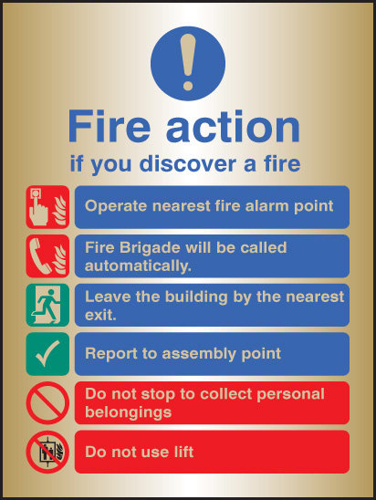 Fire Action Auto Dial With Lift - Brass Sign