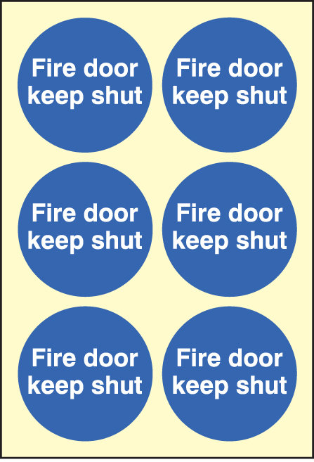 Fire Door Keep Shut 65mm Dia - Sheet Of 6 Photoluminescent