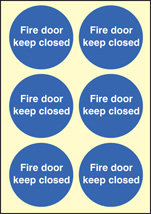 Fire Door Keep Closed 65mm Dia - Sheet Of 6 Photoluminescent