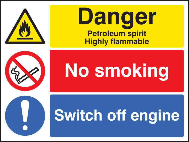 Petroleum Spirit/No Smoking/Switch Off Engine Sign