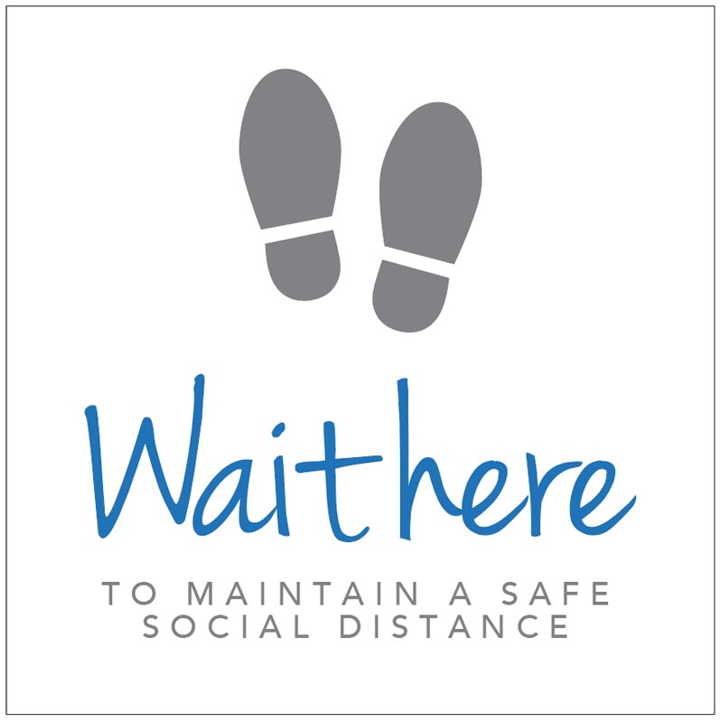 Wait here to maintain a safe social distance - in-store floor graphic 400x400mm - Covid Safety Sign