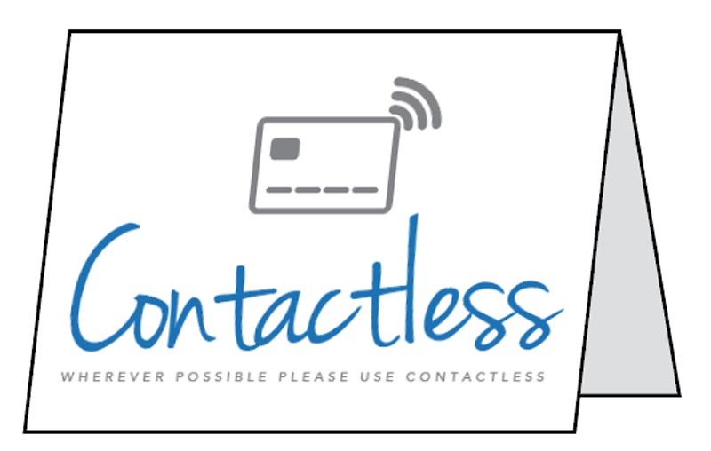 Contactless Wherever possible please use contactless -  double sided 150x100mm plastic table cards (pack of 5) - Covid Safety Sign