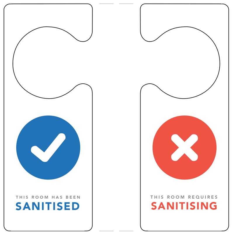 This room has been sanitised/requires sanitising door hanger 80x205mm double sided - Covid Safety Sign