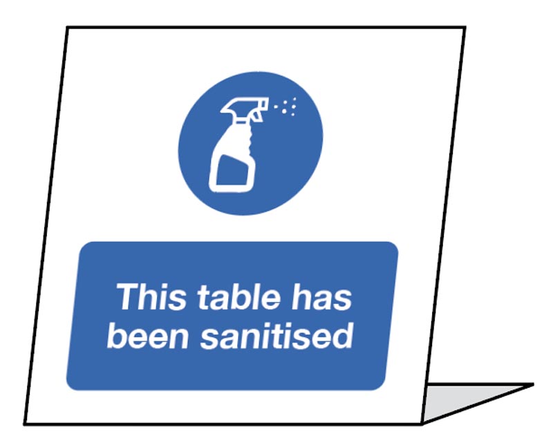 This table has been sanitised 100x100mm table top sign (pack of 5) - Covid Safety Sign