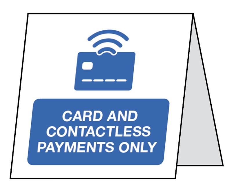 Card and contactless payments only - double sided 100x100mm plastic table cards (pack of 5) - Covid Safety Sign